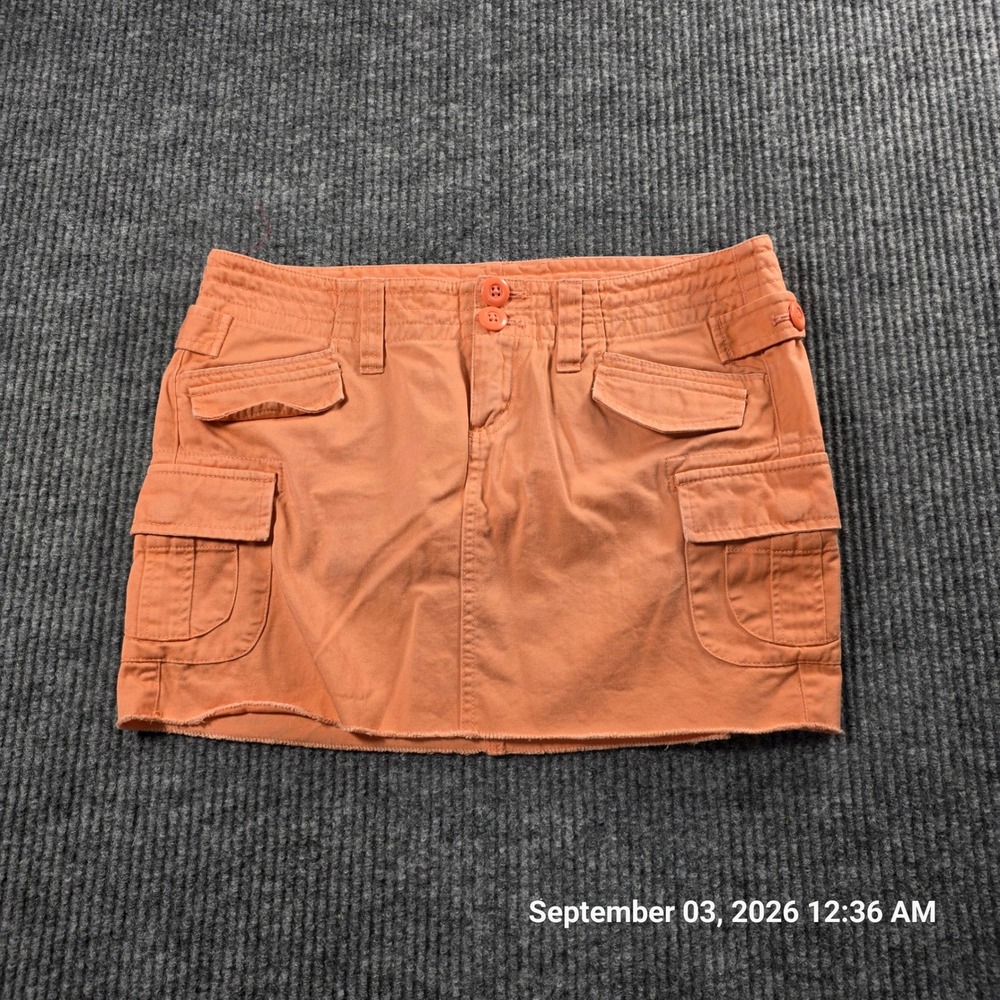 London Jean Women Orange Cotton Cargo Mini Skirt Utility Frayed Hem Y2K Size 4